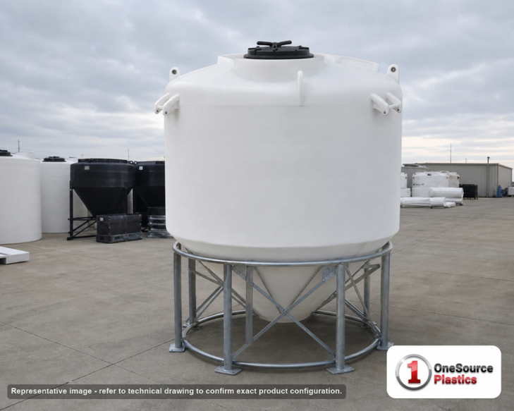 2000 Gallon 30 Degree HDPE Cone Bottom Tank in White. Polyethylene; White; 101.75" H x 90" W x 90" L.