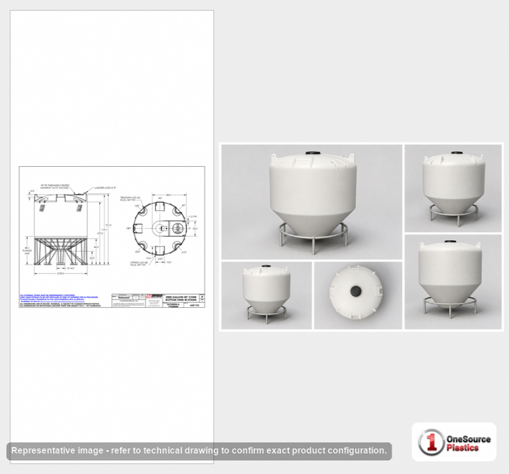 2000 Gallon 30 Degree Plastic Cone Bottom Tank in White