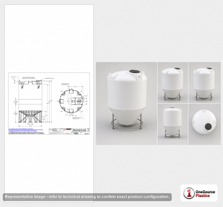 3000 Gallon 30 Degree HDPE Cone Bottom Tank in White