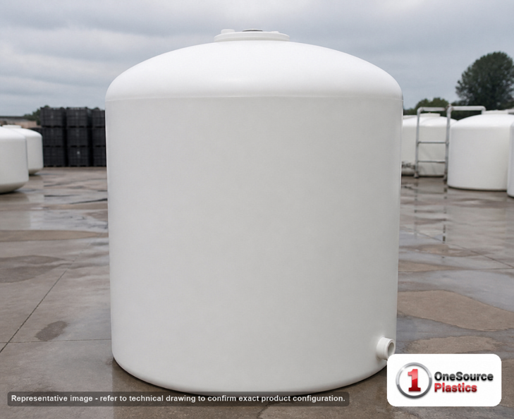 3500 Gallon Plastic Vertical Liquid Storage Tank in White. High Density Linear Polyethylene; White; 125" H x 96" W x 96" L.