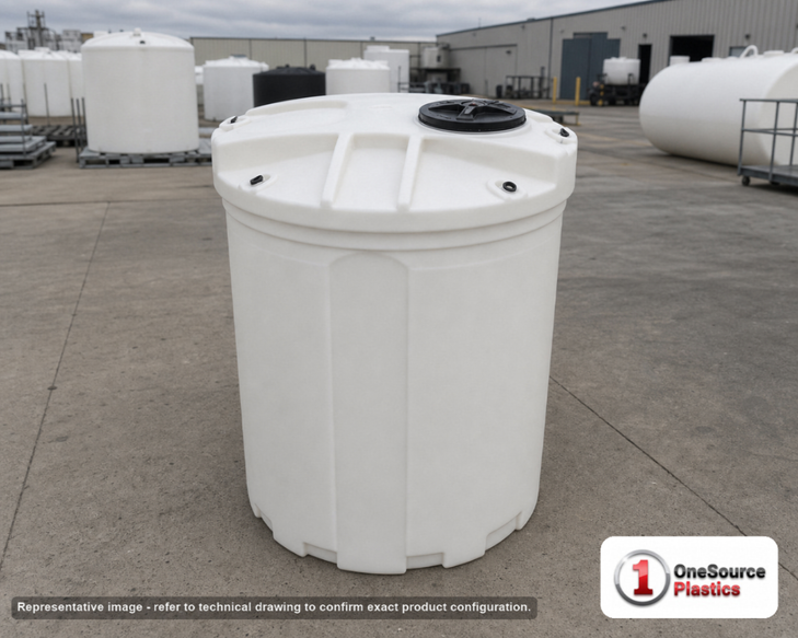 500 Gallon 1.9SG Double Wall Tank. High Density Linear Polyethylene; White; dimensions 81.0in H x 53.0in W x 53.0in L; 200.0 lb empty; 1.9 specific gravity rating. Manufacturer part number SII-5780102N52. Sold by OneSource Plastics (https://www.onesourceplastics.com).
