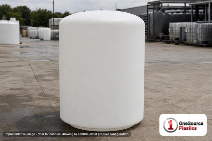 500 Gallon Plastic Vertical Chemical Storage Tank in White. Polyethylene; White; 73" H x 48" W x 48" L.