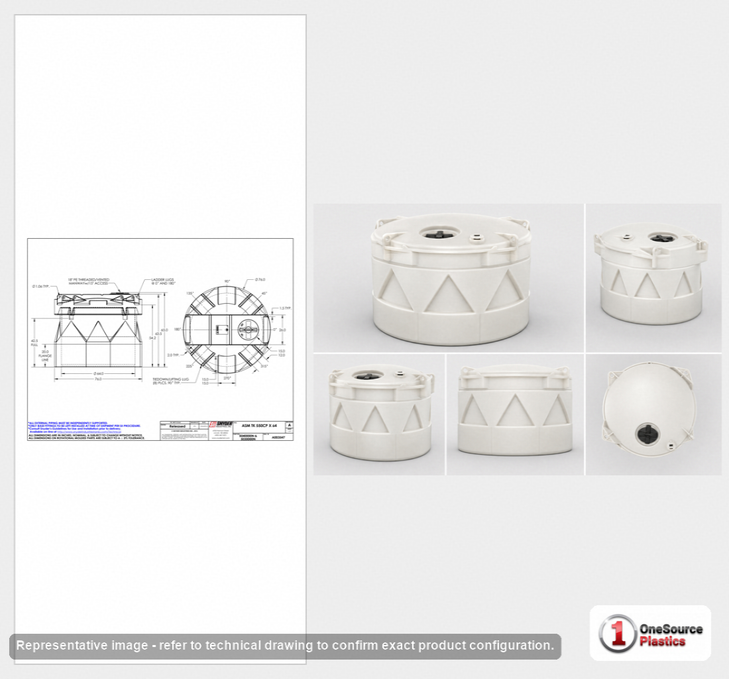 Dimensional spec drawing for Snyder Industries 550 Gallon Double Wall Tank (76" L x 76" W x 65" H)