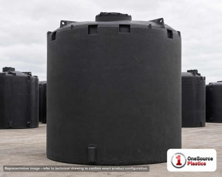 16500 Gallon ASTM Black Heavy Duty Vertical Storage Tank. . Manufacturer part number SII-5380000N51. Sold by OneSource Plastics (https://www.onesourceplastics.com).