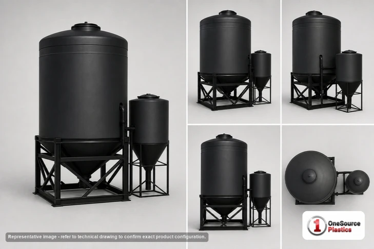 Dimensional spec drawing for Snyder Industries 7400 Gallon Cone Bottom Tank