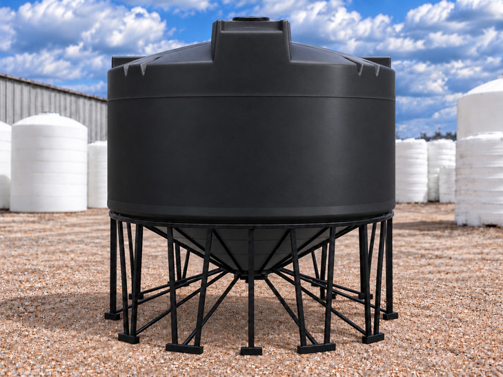 Snyder 7400 Gallon Black 1.9 SG 30 Degree Cone Bottom Tank, 142 in dia, shown on steel stand (sold separately)