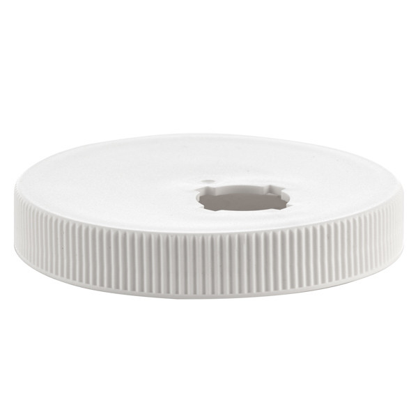 89-400 White Ribbed Cosmetic Cap with Punched F217 Liner - Sleek, Secure Closure for Beauty Packaging - DC894RIBPUNCH