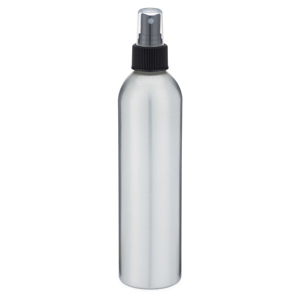 8.5 oz Brushed Aluminum Bullet Bottle &amp; Black Fine Mist Sprayer - AL250AB