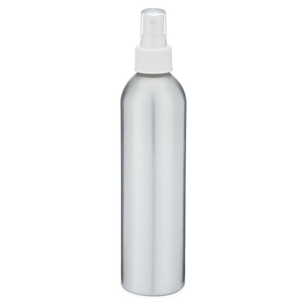 250 ml Brushed Aluminum Bullet Bottle &amp; White Fine Mist Sprayer - AL250AW