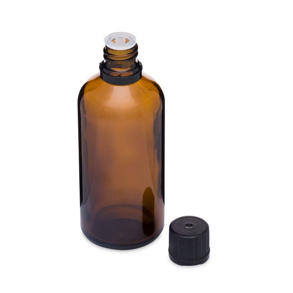 3.4 oz Amber Glass Euro Dropper Bottles (Black Tamper-Evident Cap) - 8624B11ABR