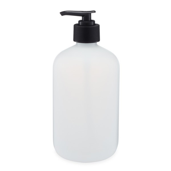 16 oz Natural HDPE Plastic Boston Round Bottle &amp; Black Pump - PN16PB