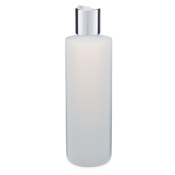 8 oz Natural HDPE Cylinder Round Bottle &amp; Silver Disc Lid - CR8DISCS