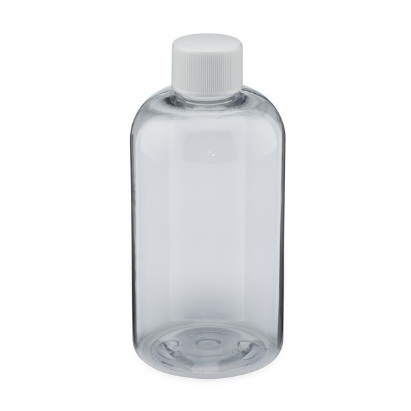 8 oz Clear PET Plastic Squat Boston Round Bottles (White Screw Top Cap) - 3371B27CLR