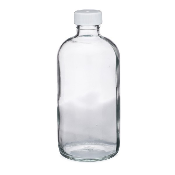 8 oz Clear Glass Boston Round Bottles (White PP Cap) - BC8W