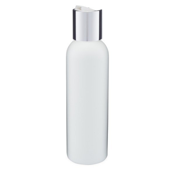 4 oz White HDPE Plastic Bullet Bottle (Silver Disc Cap) - WP4DISCS