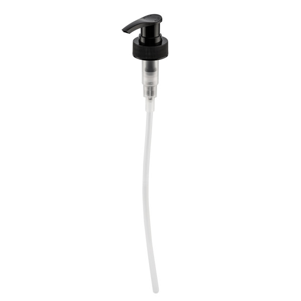 28-410 Black Ribbed Lotion Pump - 2 cc Output with 9.25" Dip Tube - 250245