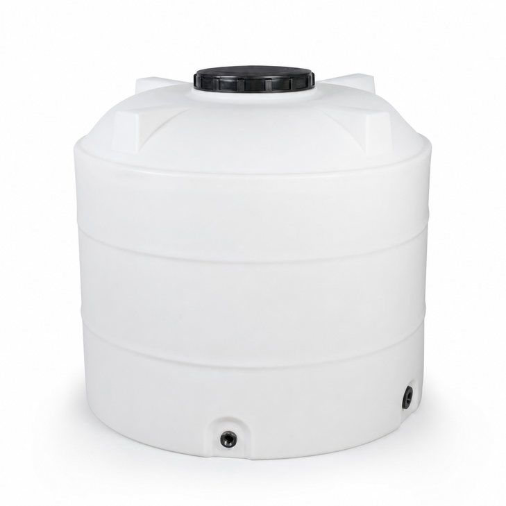 1000 gallon plastic vertical liquid storage tank in faint gr