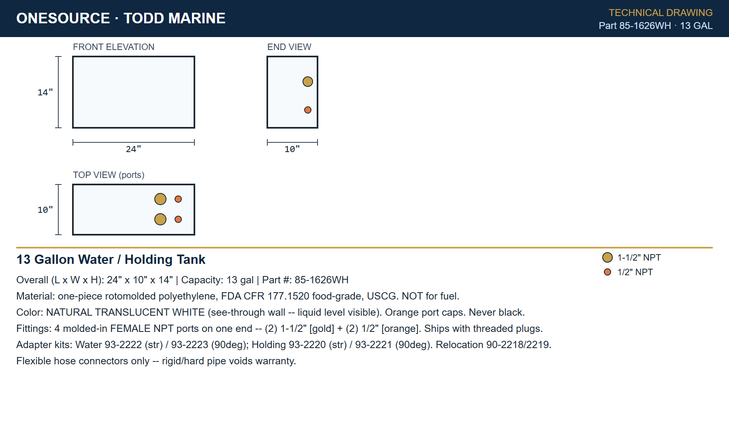 Todd authoritative technical drawing 85-1626WH