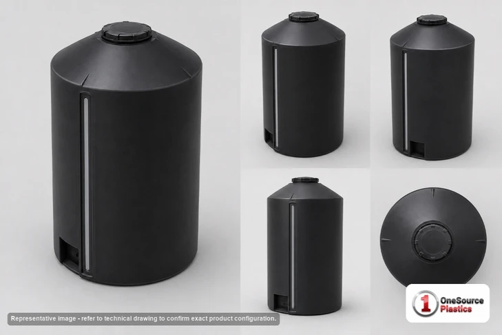 Dimensional spec drawing for Norwesco 75 Gallon Vertical Water Tank