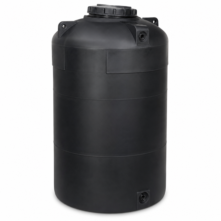 1500 gallon plastic vertical water storage tank in black