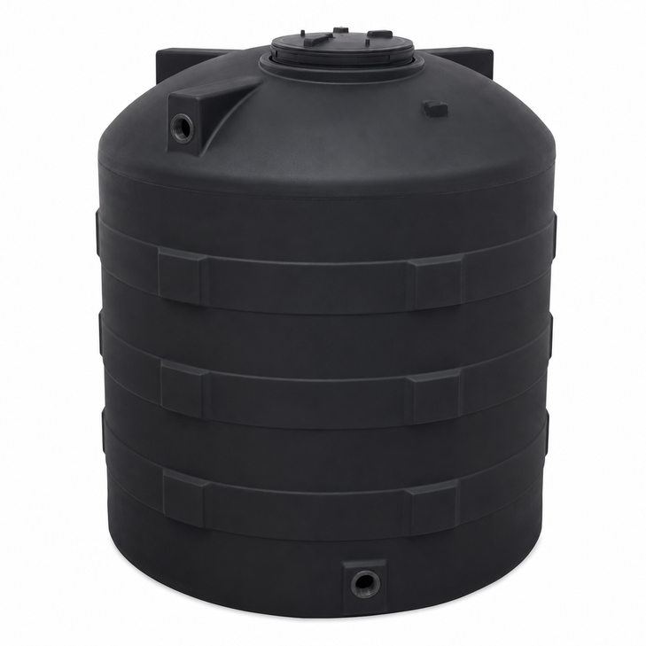 1750 gallon plastic vertical water storage tank in black
