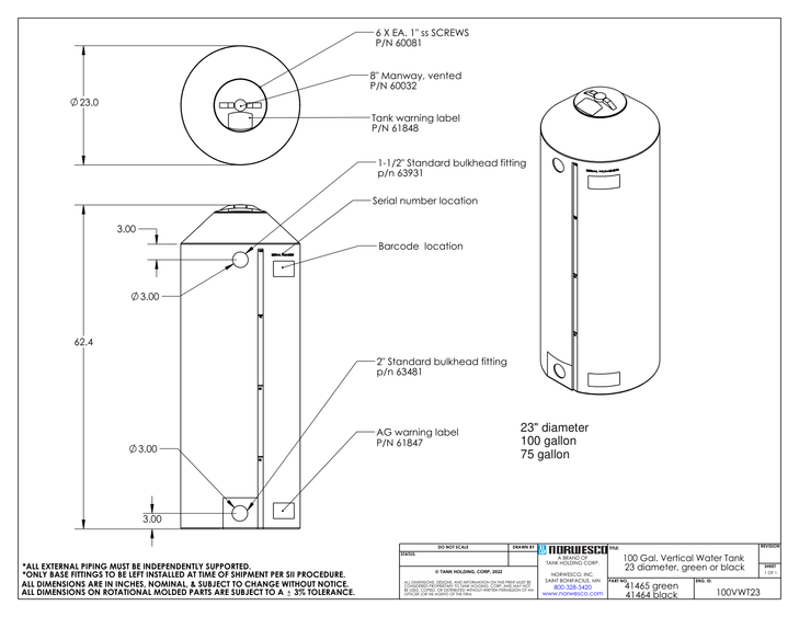 100 Gallon Plastic Water Storage Tank
