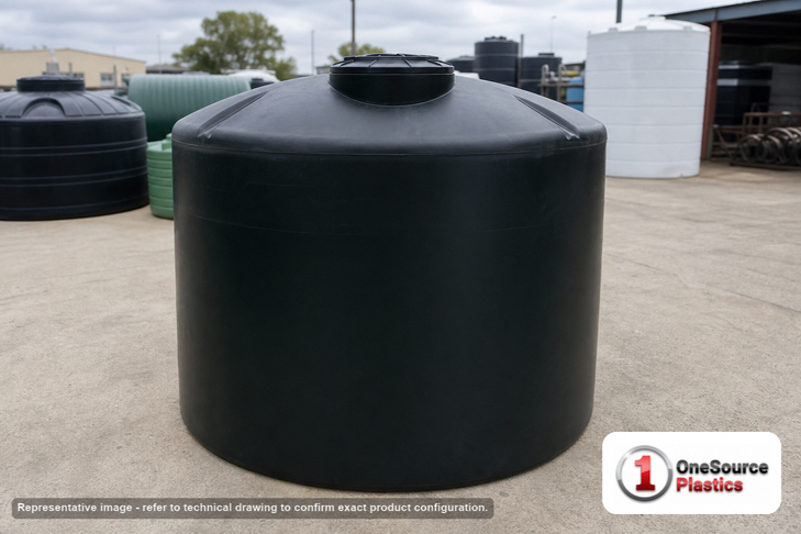 150 Gallon Plastic Water Storage Tank. . Manufacturer part number N-41470. Sold by OneSource Plastics (https://www.onesourceplastics.com).