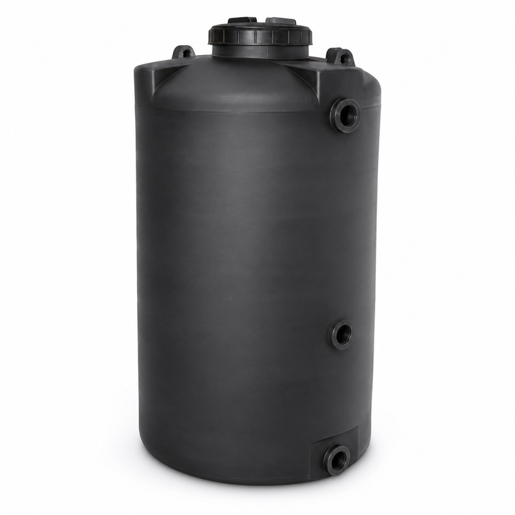 550 gallon plastic vertical water storage tank in black