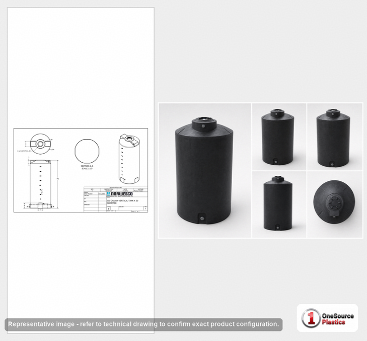 200 Gallon Plastic Water Storage Tank - Black (30" x 72")
