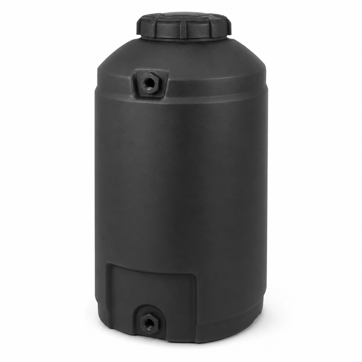 55 gallon plastic vertical water storage tank in black