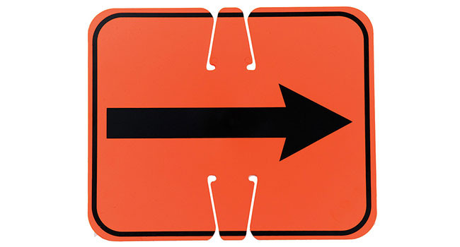 Cone Signs - Arrow Reversible (black on orange) Single-Sided, Dual Mount