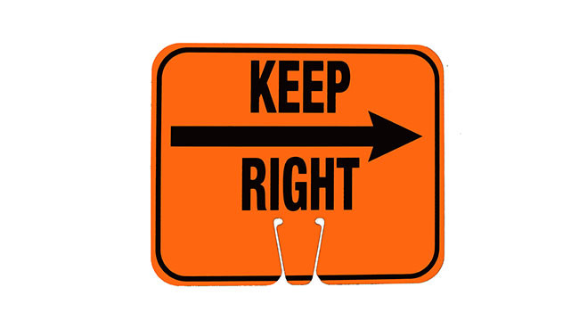Cortina Keep Right w/Arrow (black on orange) Single-Sided