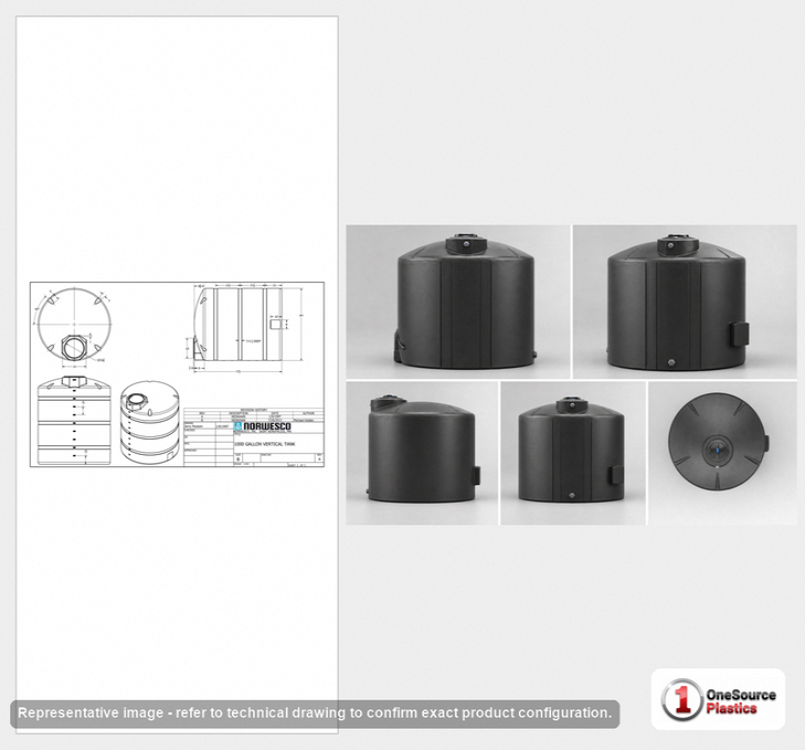1000 Gallon Plastic Water Storage Tank - Black (64" x 81")