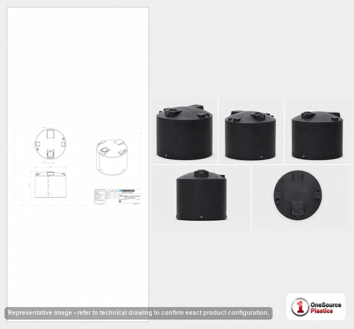 Dimensional spec drawing for Norwesco 2000 Gallon Vertical Water Tank (93" L x 93" W x 80" H)