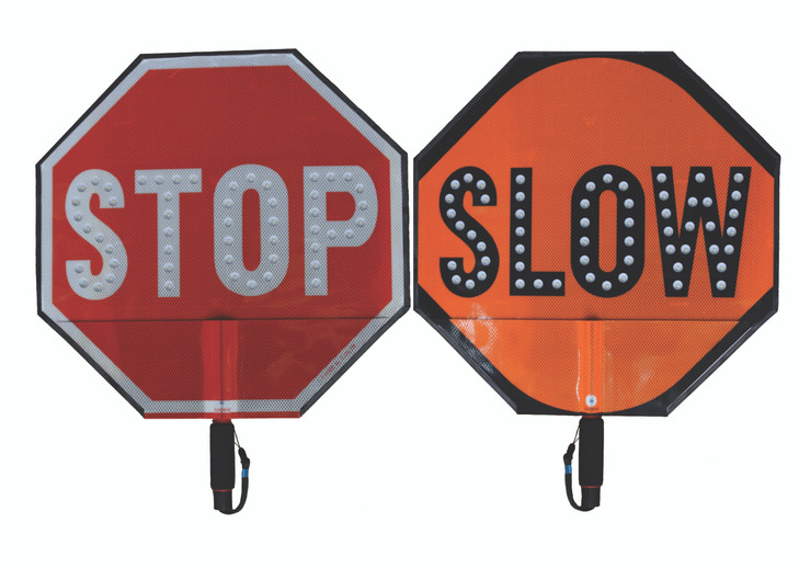STOP SLOW PADDLES - 24" LED Stop/Slow Sign - Stop/Slow Hi-Intensity Prismatic Sheeting Paddle w/6" Padded Handle