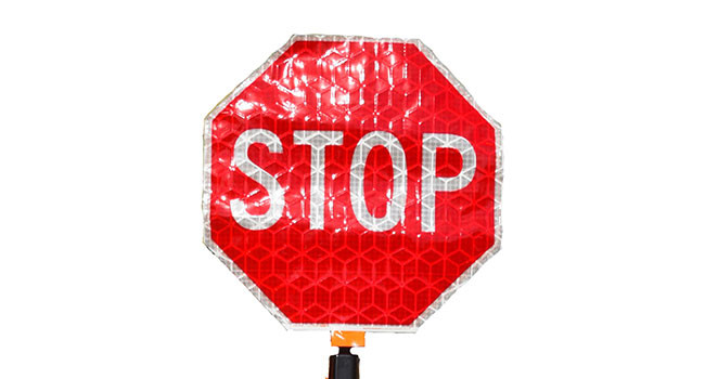 Cortina Quick Deploy Stop Sign: (2) 18" High Intensity Prismatic Stop Signs, (1) White Delineator Post, (1)