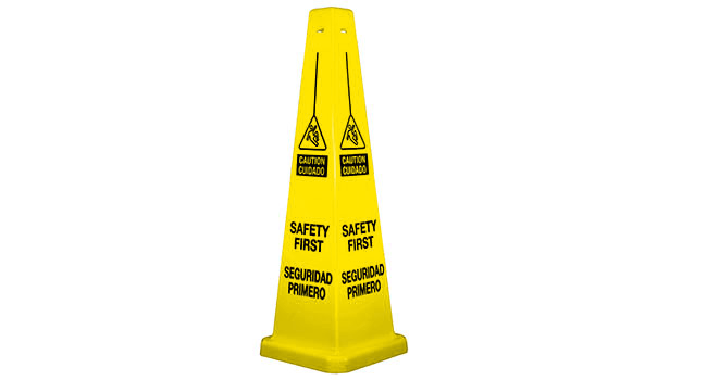 Lamba Cones & Stands - 36" Lamba Cone - Yellow - Caution Wet Floor
