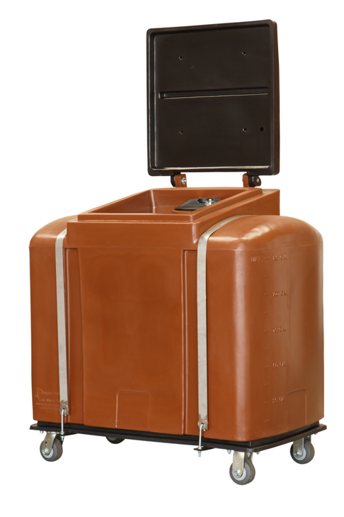 Dura-Cast used cooking oil collection tank with hinged lid - the unit this replacement hasp part 406054 fastens