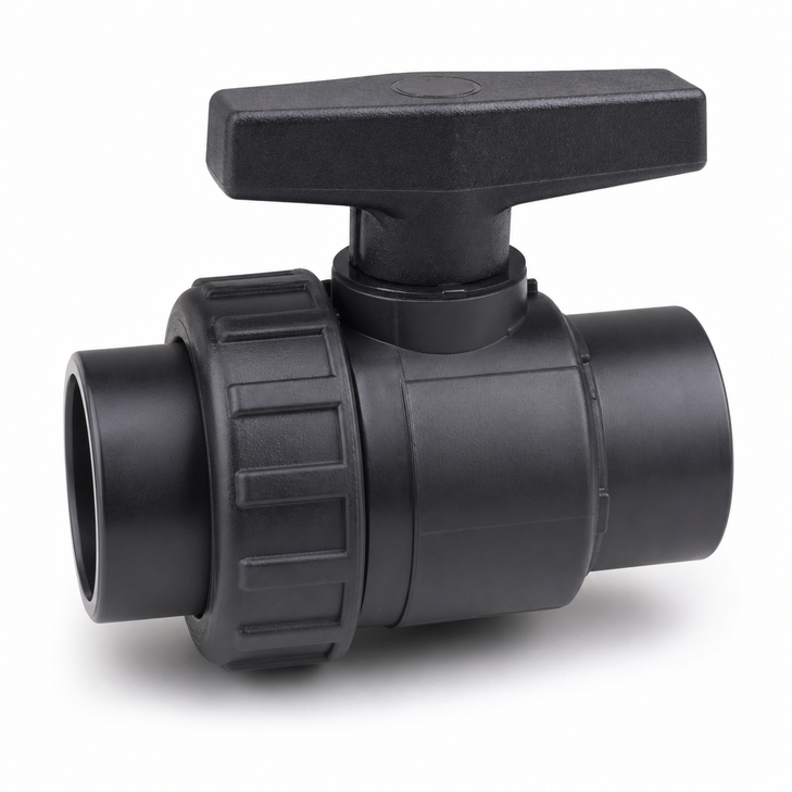 1 1/2" Single Union Ball Valve - black, polypropylene