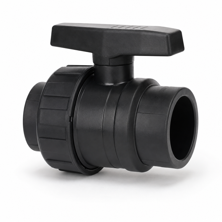 1 1/4" Single Union Ball Valve - black, polypropylene