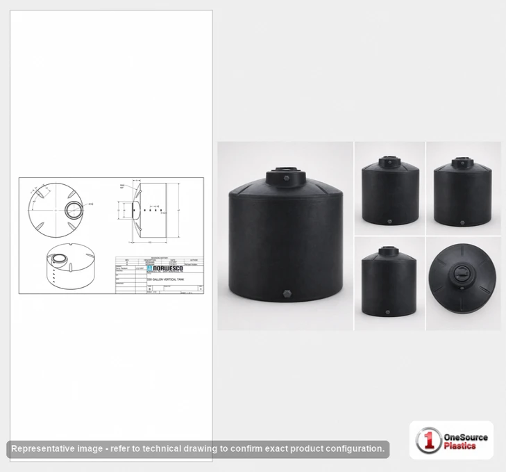 Dimensional spec drawing for Norwesco 550 Gallon Vertical Water Tank