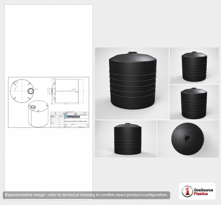 Dimensional spec drawing for Norwesco 3000 Gallon Vertical Water Tank