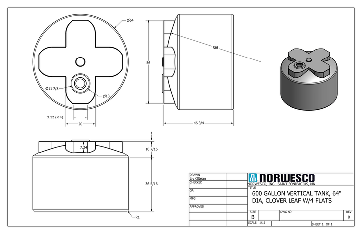 600 Gallon Plastic Water Storage Tank