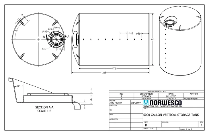 5000 Gallon Plastic Water Storage Tank - Black (119" x 112")