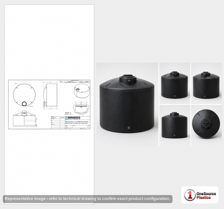 5000 Gallon Plastic Water Storage Tank - Black (141" x 86")