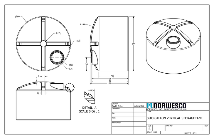 6600 Gallon Plastic Water Storage Tank