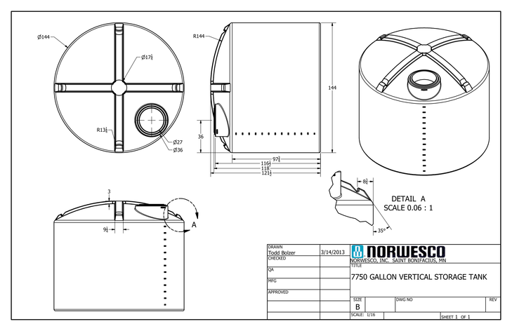 7750 Gallon Plastic Water Storage Tank