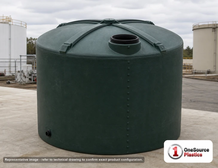 7750 Gallon Plastic Water Storage Tank. Polyethylene; Green; 122" H x 144" W x 144" L. Manufacturer part number N-44123.
