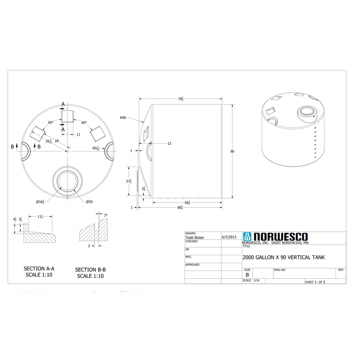 2000 Gallon Plastic Water Storage Tank - Black (90" x 84")
