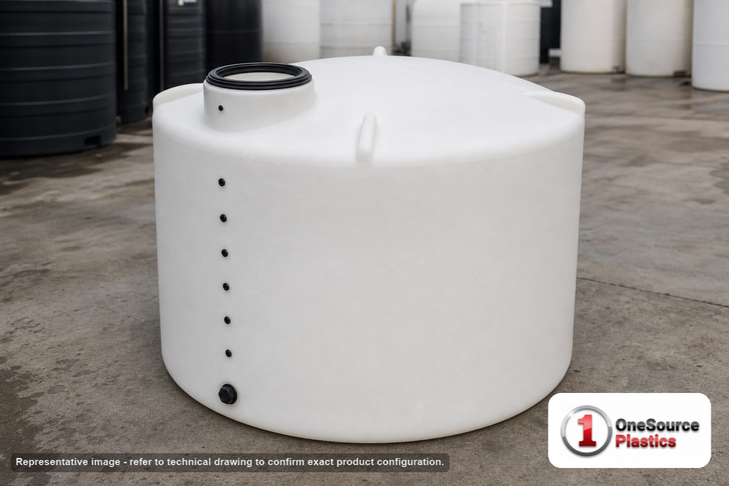 1550 Gallon Plastic Water Storage Tank. . Manufacturer part number N-40627. Sold by OneSource Plastics (https://www.onesourceplastics.com).